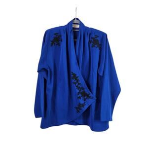 Vintage Victoria's Secret Gold Label Royal Blue Embroidered Lounge Top Sz Small